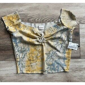 Urban Outfitters Women's Size Small Crop Top Multicolored Map Ribbed Crop